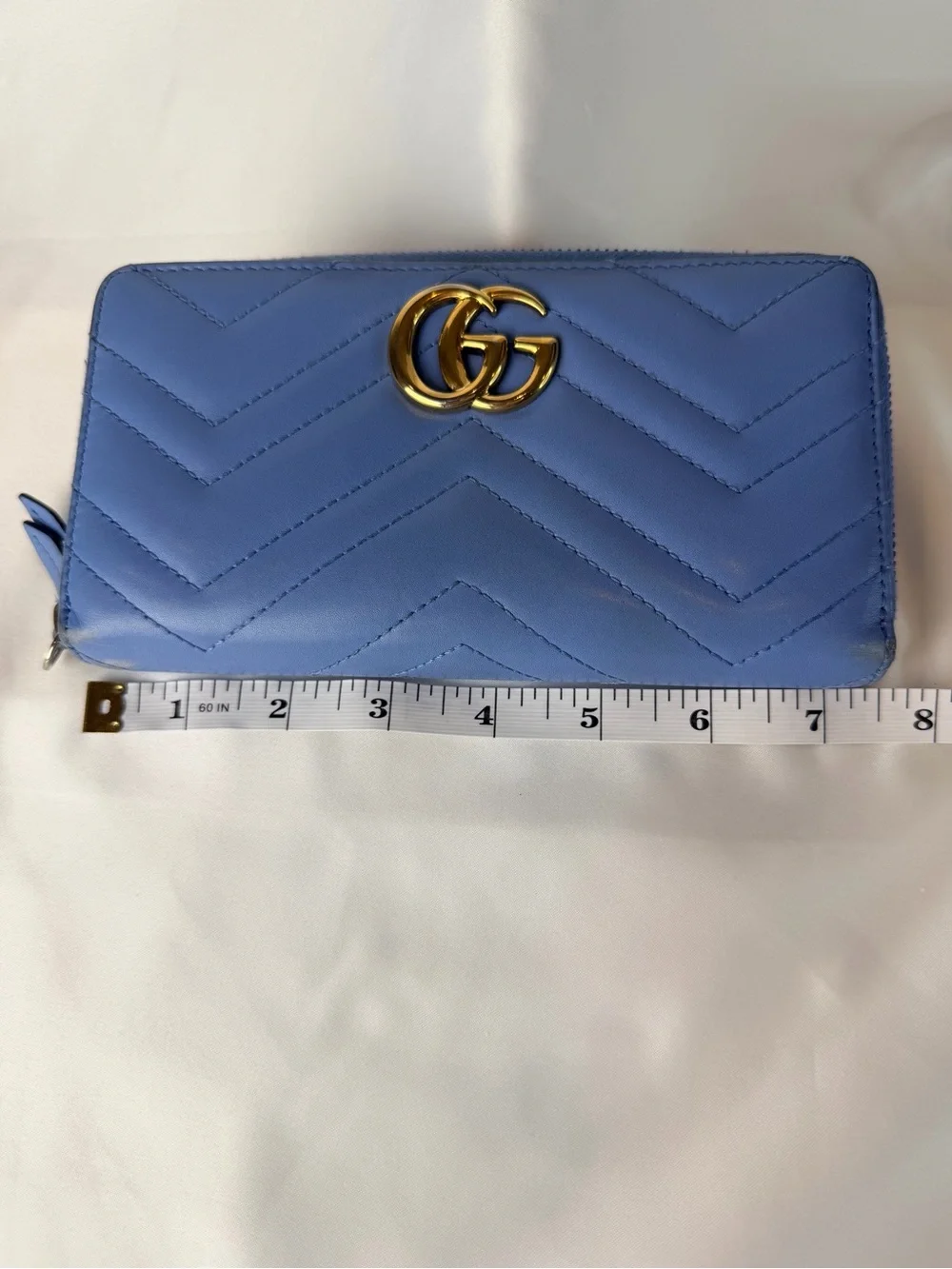 Gucci GG Marmont Zip Around Wallet Blue Leather with Gold Hardware and Dustbag - Picture 15 of 16